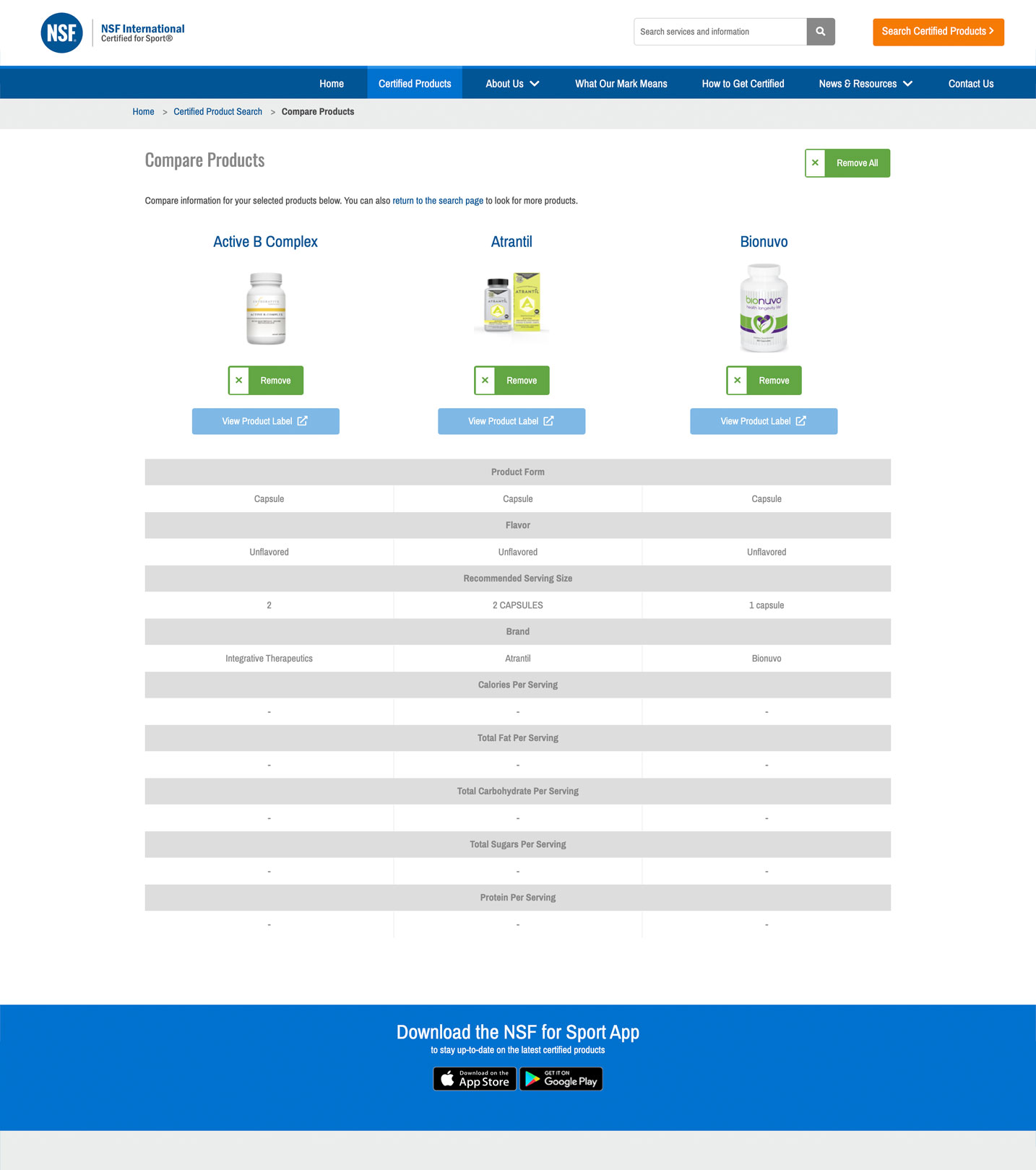 New Certified for Sport listing comparison page