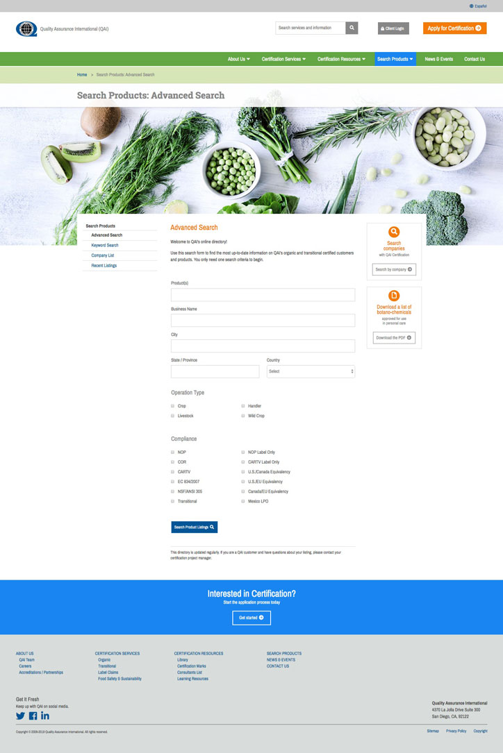 QAI website advanced listing search