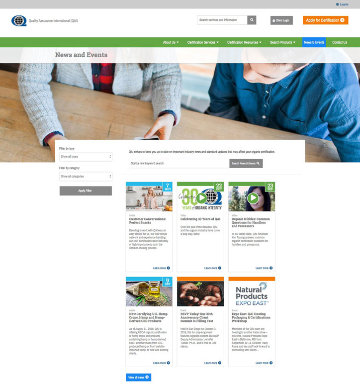 QAI website news landing page