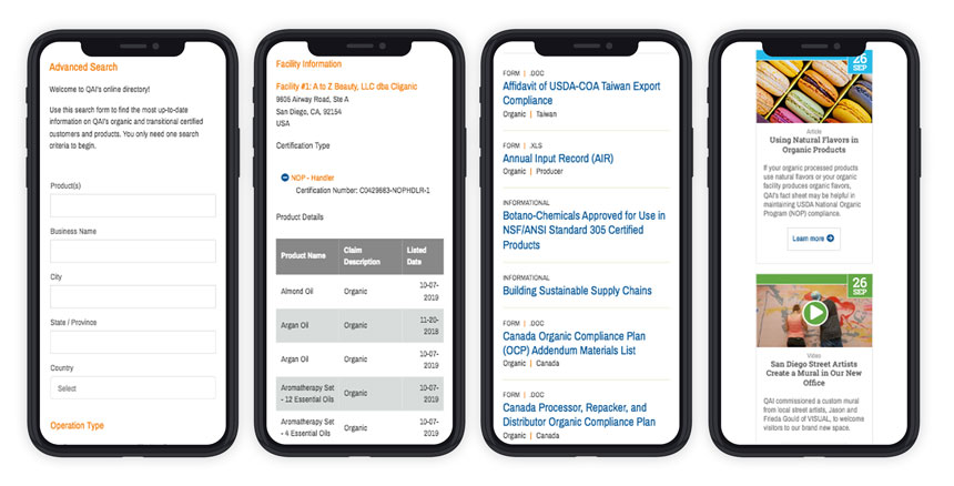 New QAI website mobile screenshots