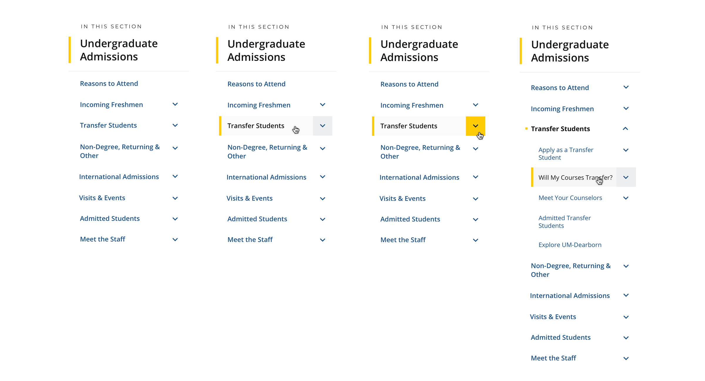 High fidelity desktop examples for UM-Dearborn mirosite navigation