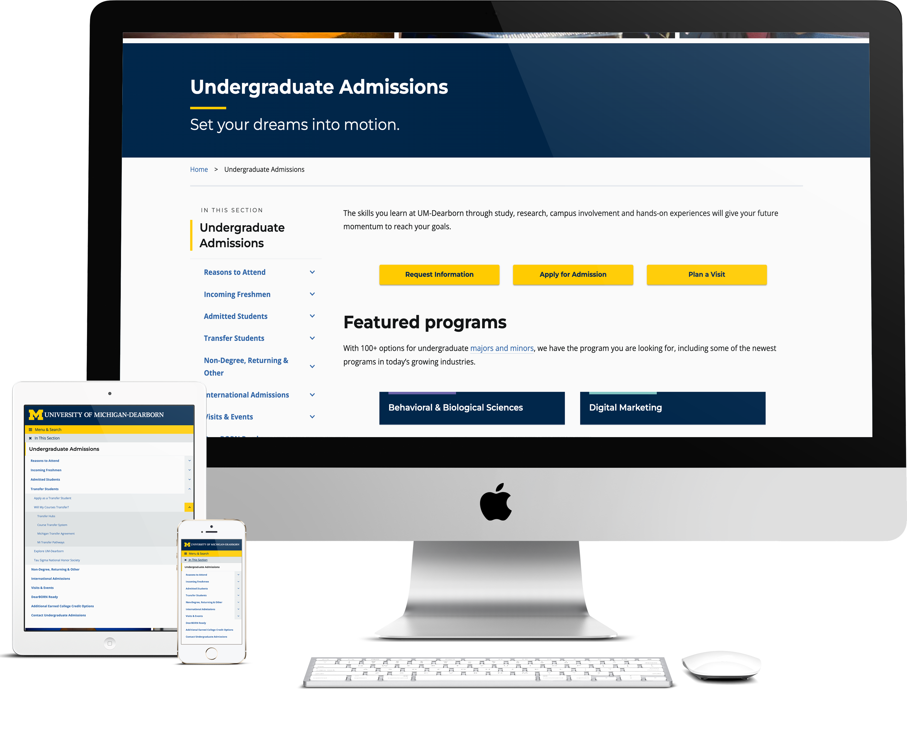 Desktop screenshot of UM-Dearborn Undergraduate Admissions microsite